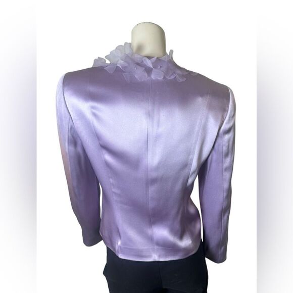 Escada Formal Lilac Silk Jacket w/Chiffon Floral Detail Worn Once Size 30 - Picture 6 of 7